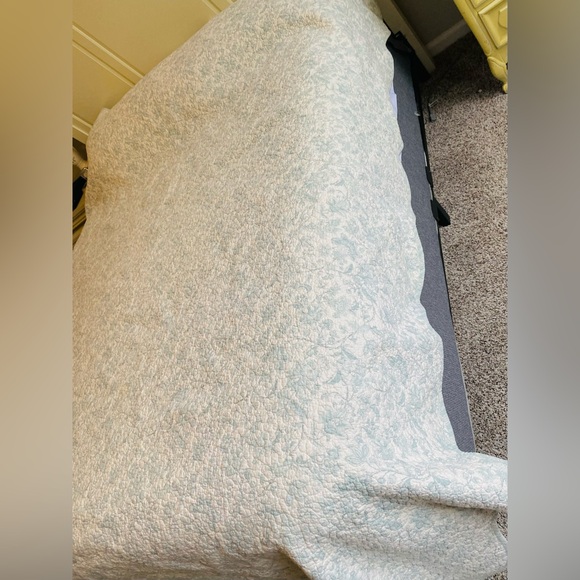 Aqua quilt 100% cotton, true light color. King-Queen Size. EC. Floral & Striped - Picture 5 of 16